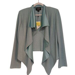VTG St. John Couture Metallic Teal Waterfall Evening Cardigan Sweater Ja…